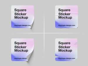 5 Free Corner Rounded Square Sticker Mockup PSD Set