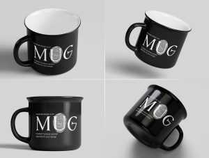 5 Free Customizable Classic Enamel Mug Mockups PSD set
