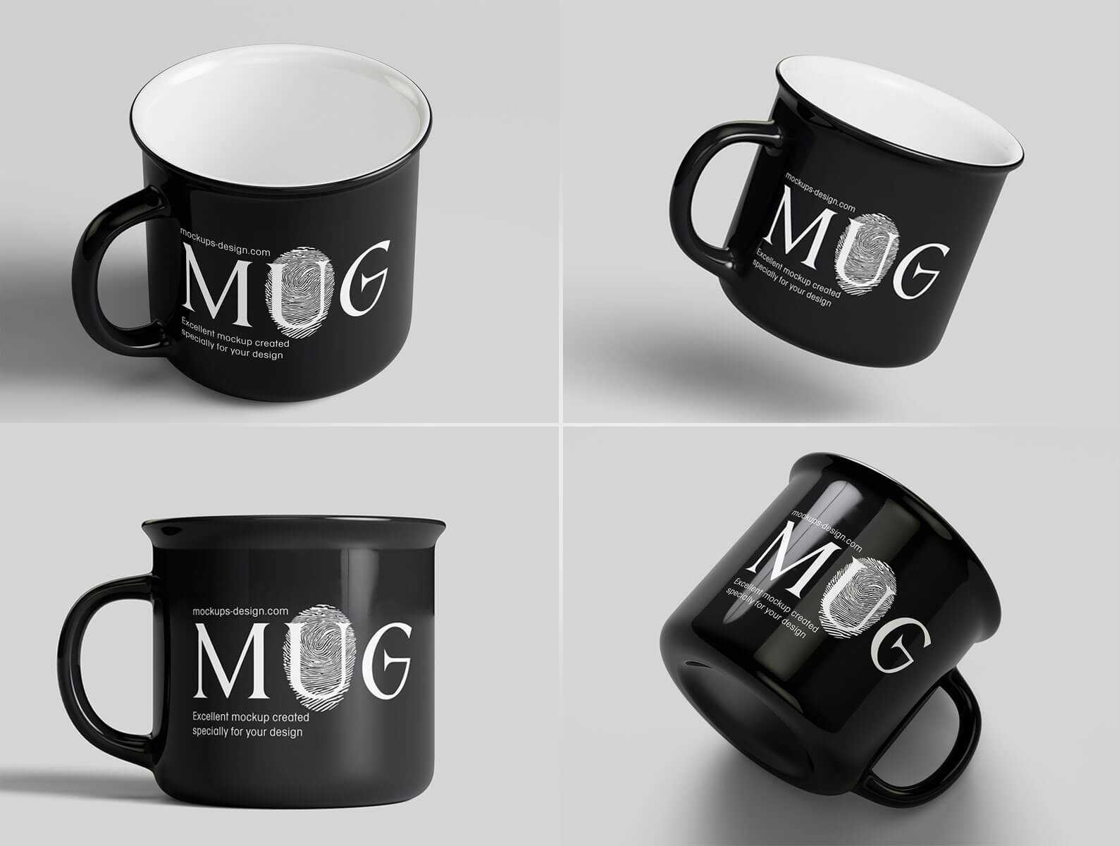 5 Free Customizable Classic Enamel Mug Mockups PSD set