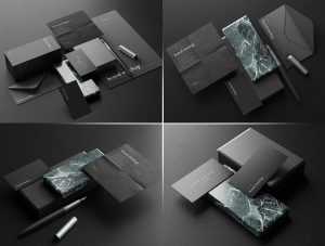 5 Free Dark Premium Corporate Stationery Mockup PSD set