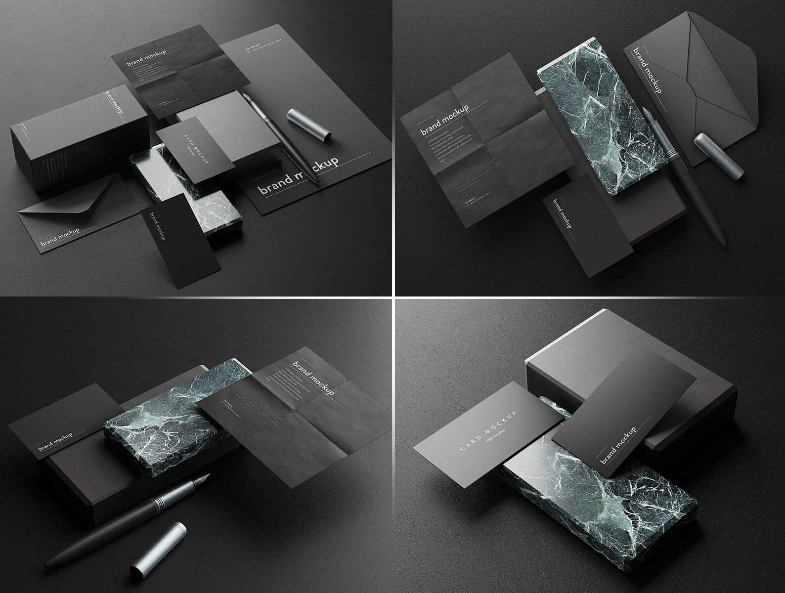 5 Free Dark Premium Corporate Stationery Mockup PSD set