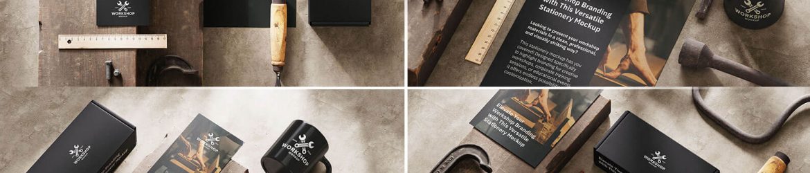 5 Free Dark Workshop Stationery Mockup PSD Files
