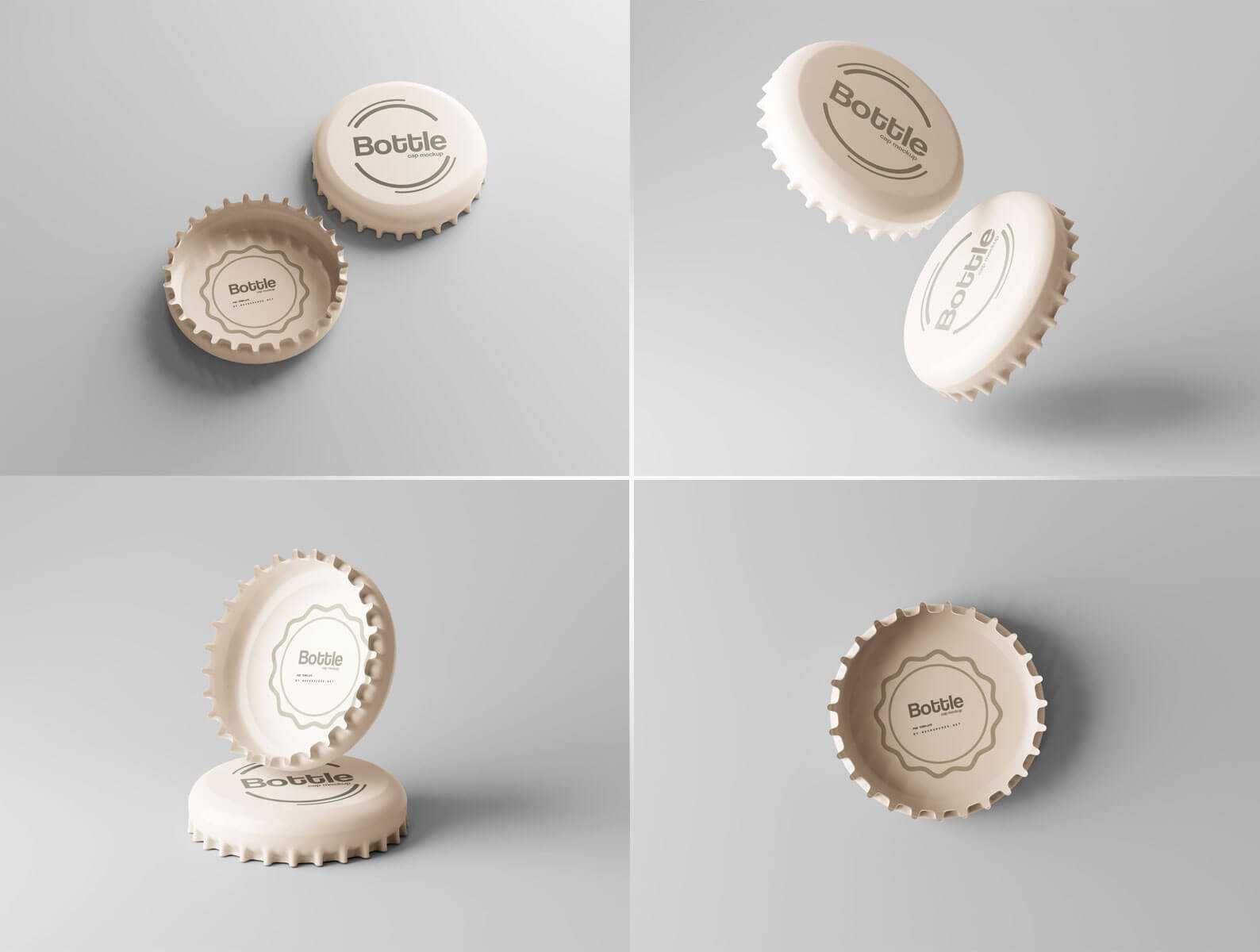 5 Free Fizzy Drink Crown Bottle Cap Mockup PSD set