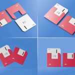 5 Free Floppy Disk Shape Square Business Card Mockups PSD set