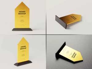 5 Free Golden Shield Award Trophy Momento Mockup PSD set
