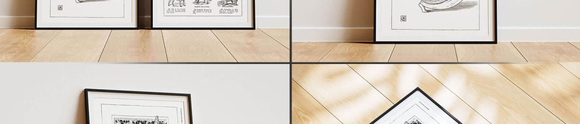 5 Free Poster Frame Mockup PSD Set On The Floor