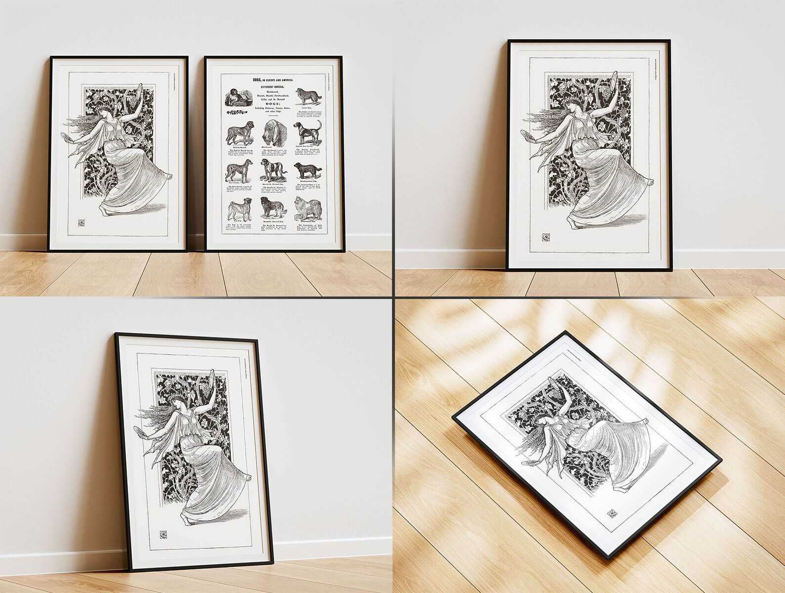 5 Free Poster Frame Mockup PSD Set On The Floor