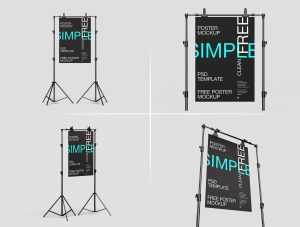 5 Free Poster Mockup On Tripod PSD Set