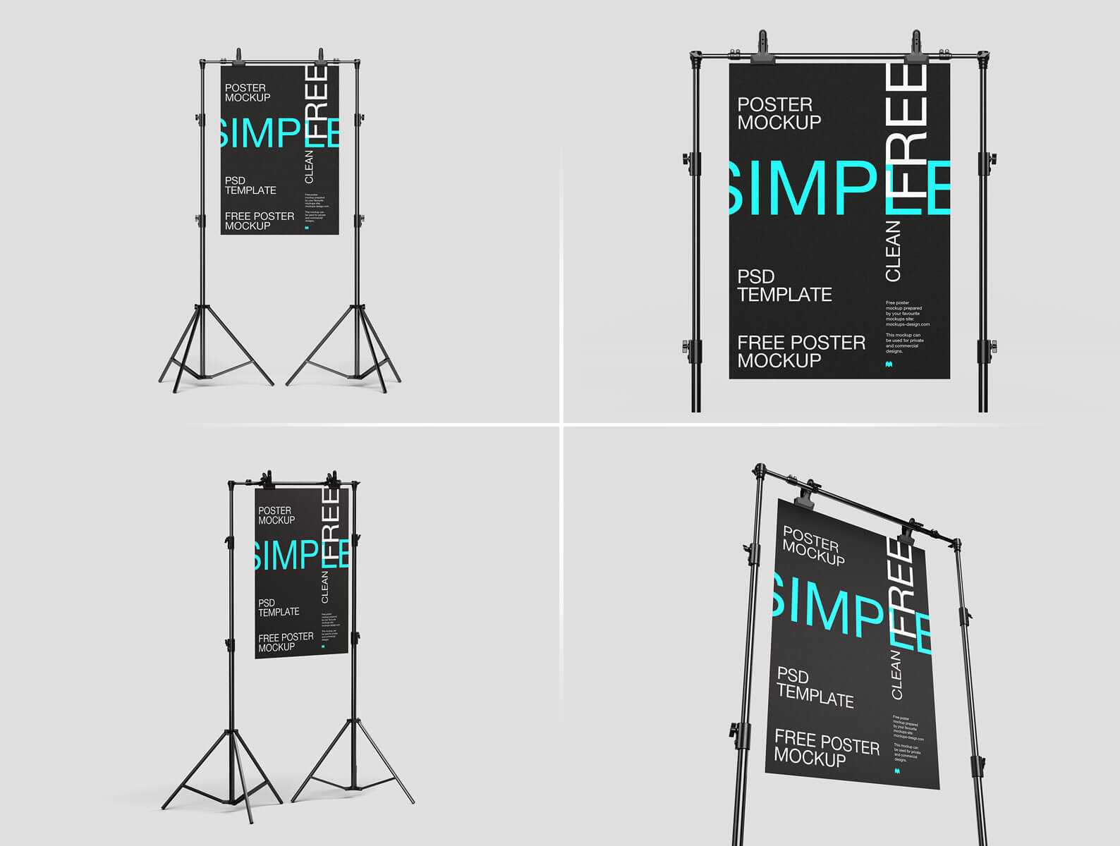 5 Free Poster Mockup On Tripod PSD Set