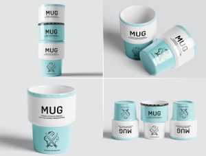 5 Free Retro Ceramic Mug PSD Mockup Set