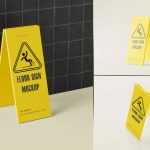 5 Free Wet Floor / Caution Sign Mockup PSD Files