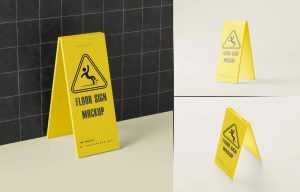 5 Free Wet Floor / Caution Sign Mockup PSD Files