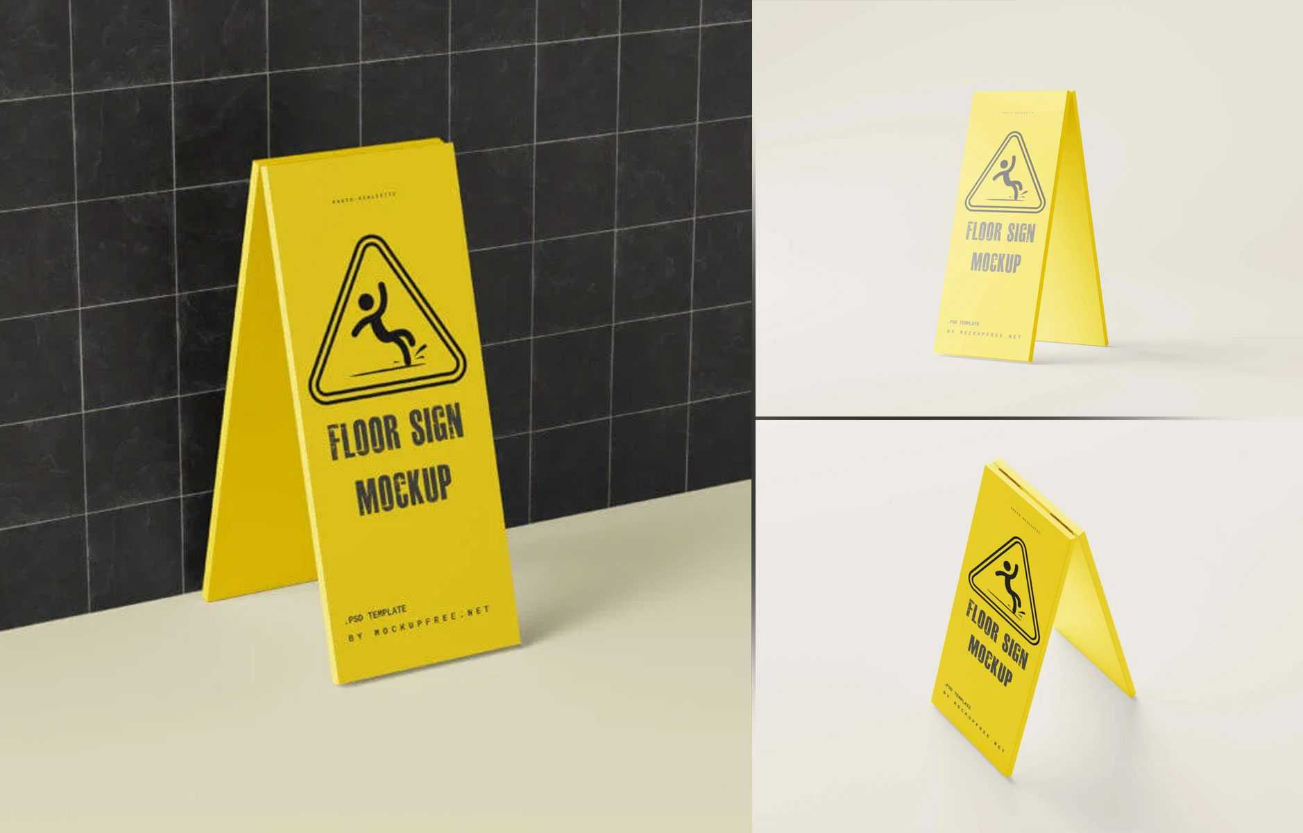 5 Free Wet Floor / Caution Sign Mockup PSD Files