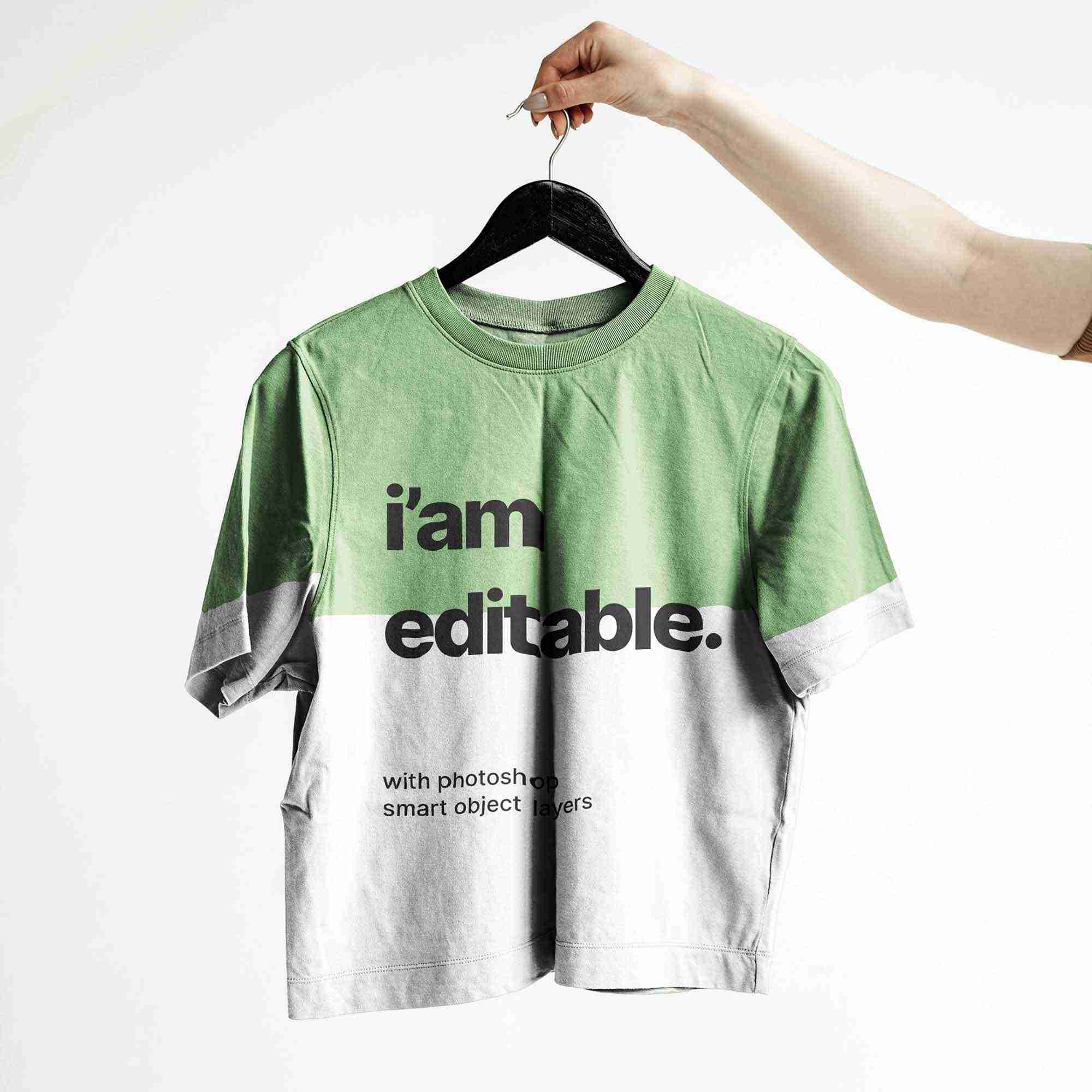 5 Sleeve T-Shirt Mockup PSD Held by a Hanger