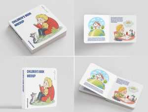 7 Free Softcover Square Children’s Book Mockup PSD Files