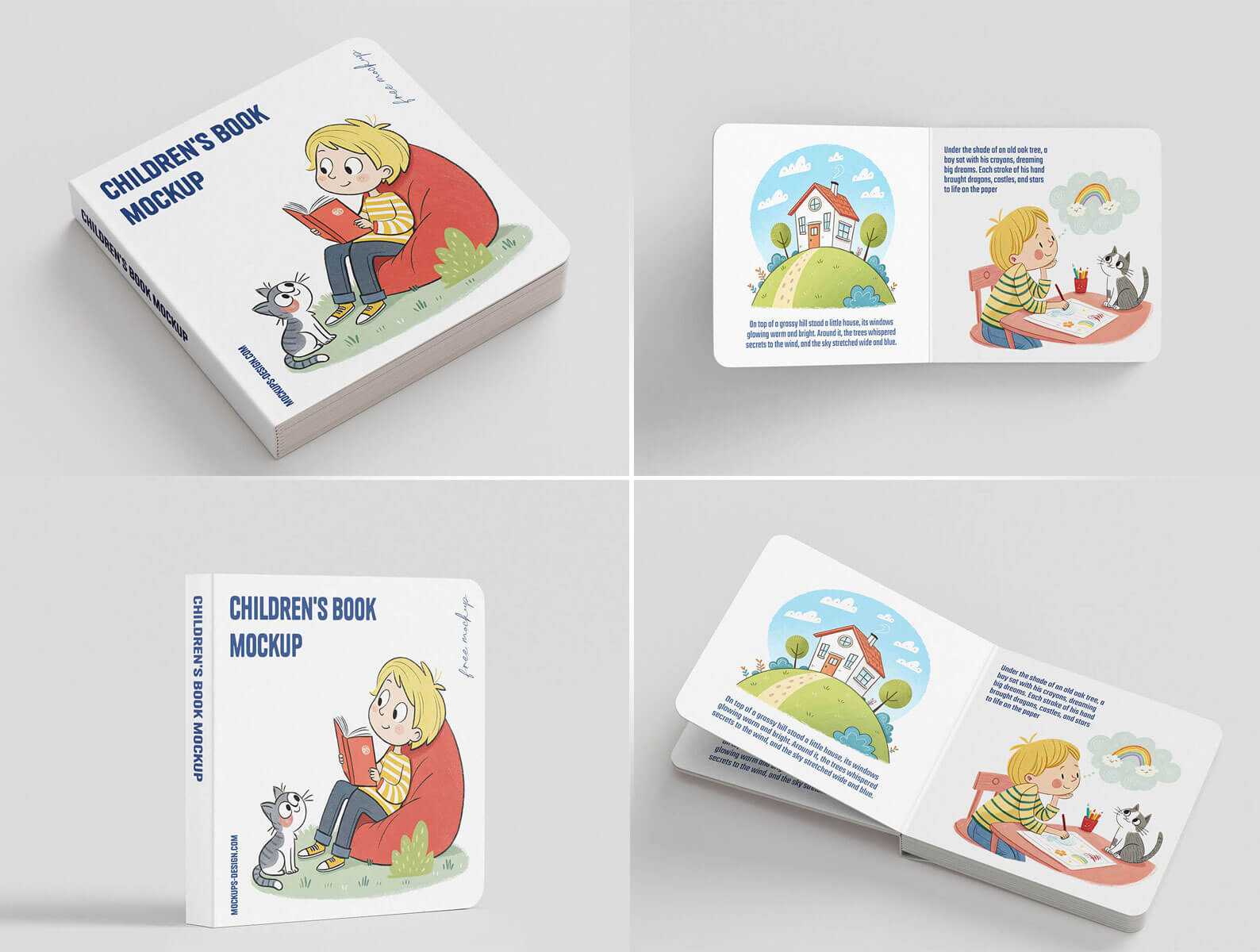 7 Free Softcover Square Children’s Book Mockup PSD Files