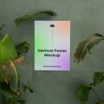 A Wall glued Paper Poster Mockup PSD with Plant
