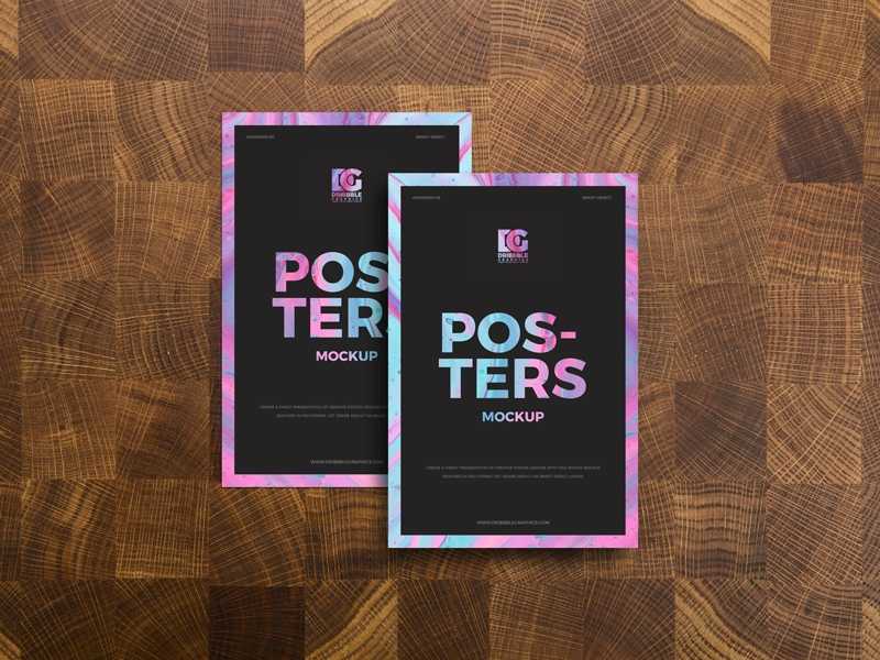 A3 Posters on Wooden Background Mockup
