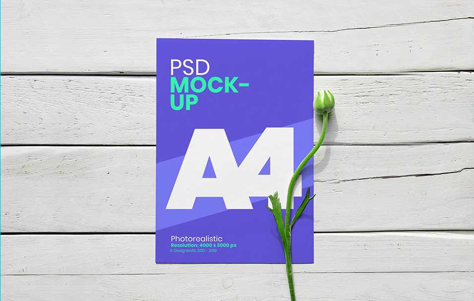 A4 Flyer with Flower Mockup PSD