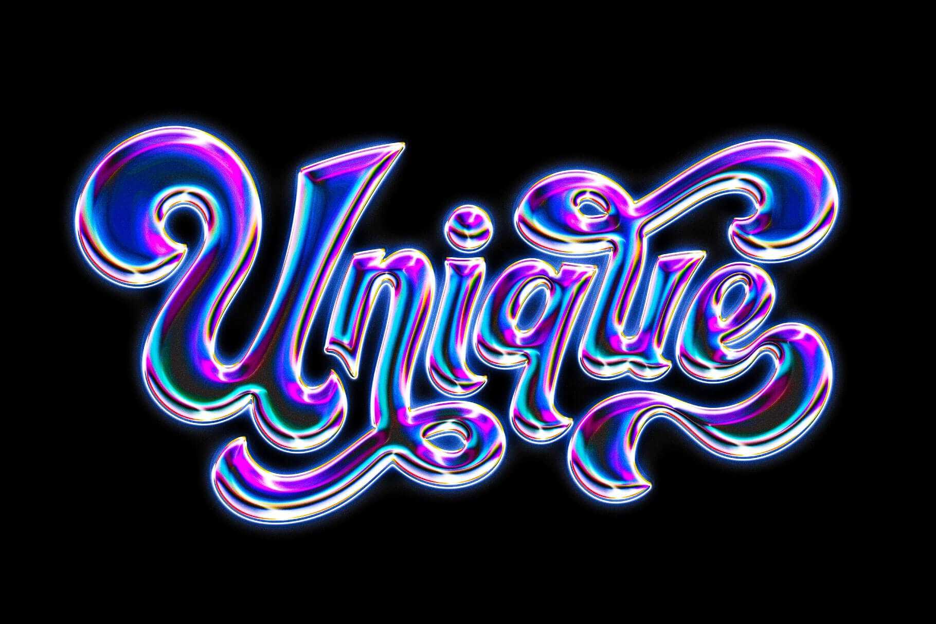 Acid Glass Chrome Text Effect Free PSD - Iridescent Liquid Metal Typo