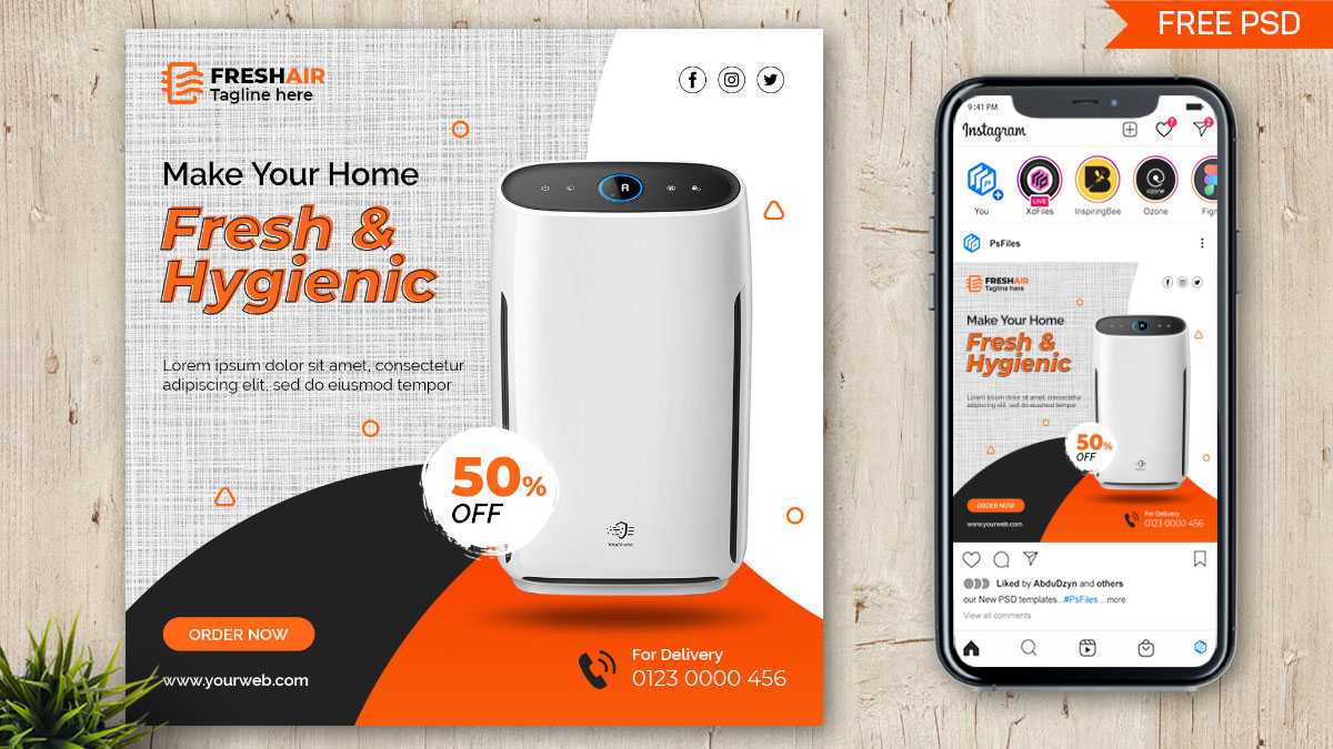 Air Purifier Home Appliance Product Instagram Post Design Free Psd