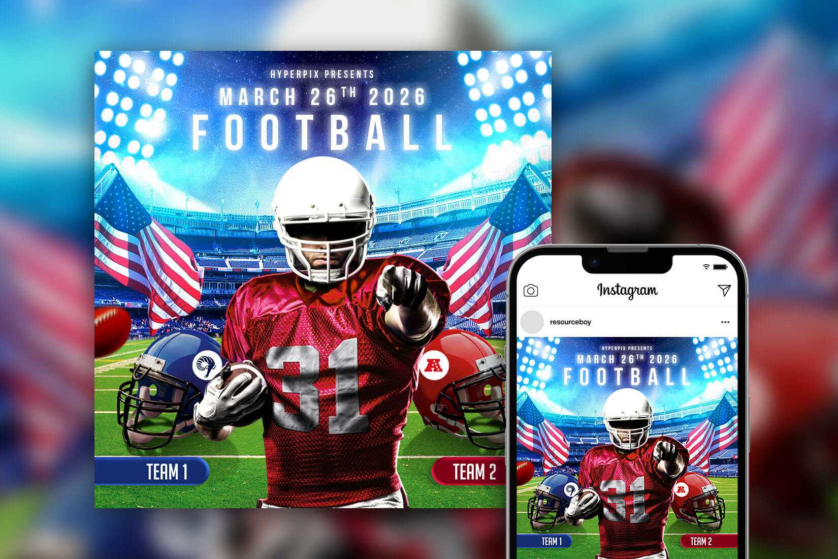 American Football League Instagram Post Design Template PSD