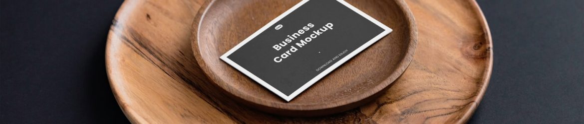 Artistic Perspective Free Business Card Mockup on Wooden Plate
