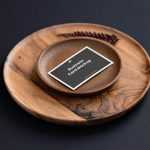 Artistic Perspective Free Business Card Mockup on Wooden Plate