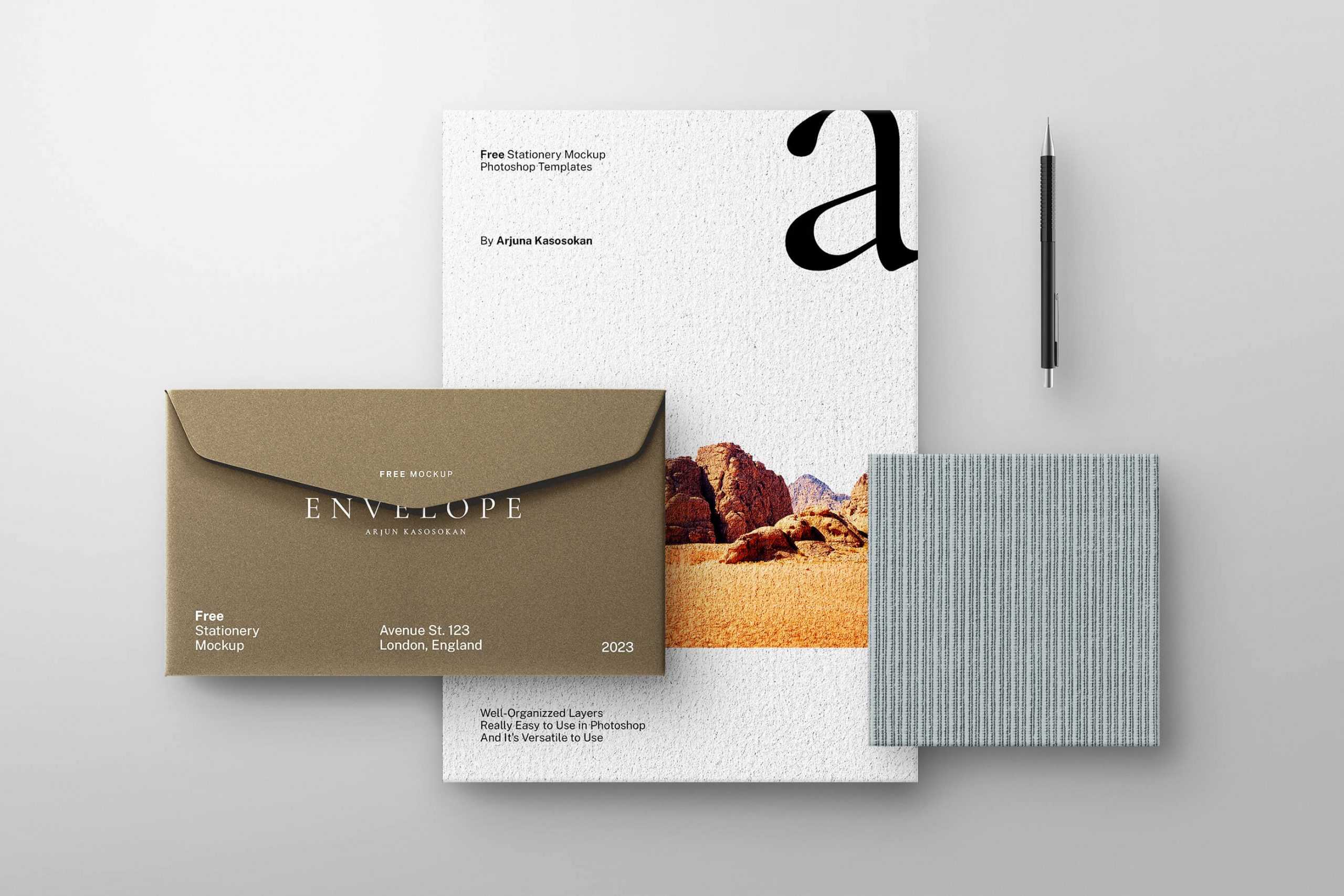 Basic Stationery Mockup PSD Envelope Cover, A4 Letterhead Paper