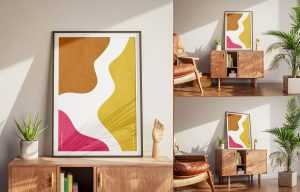 Big Photo Frame Mockup On A Wooden Dresser