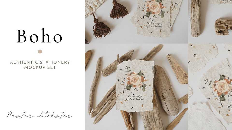Boho Card Mockup Scene Free PSD