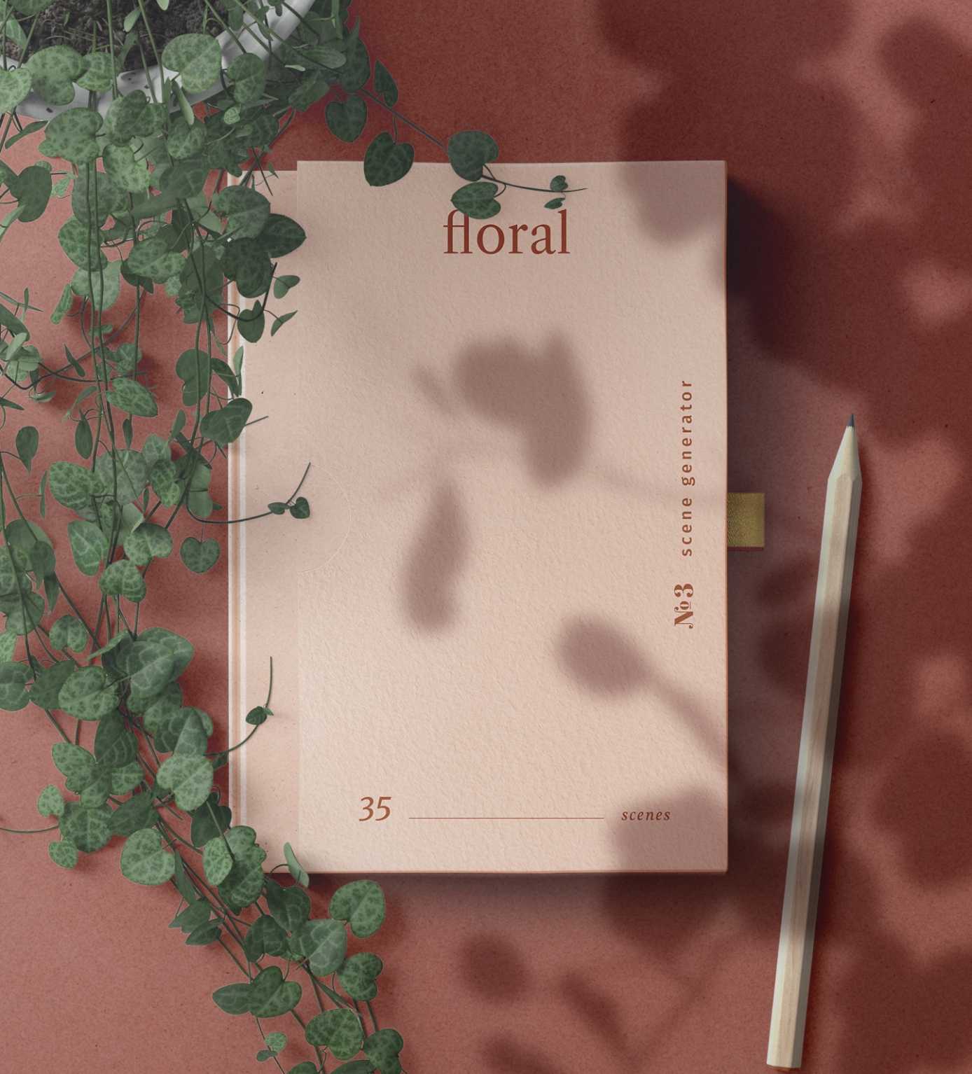 Book with Pencil Floral Mockup Scene