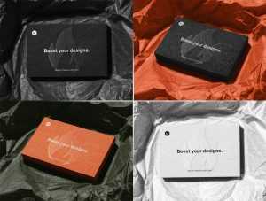Branding Free Business Card with Wrinkle Silk Paper Mockups PSD set