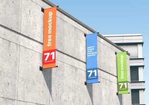 Building Outdoor Wall Mounted Advertising Hanging Banner Mockup Free PSD