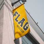Building Wall Mounted Free Flag Mockup Perspective View