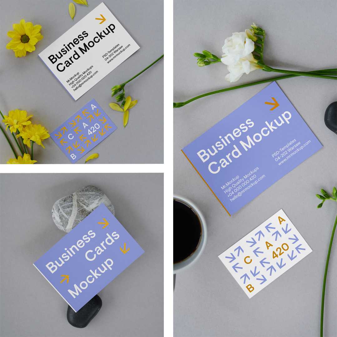 Business Cards on Floor Mockup
