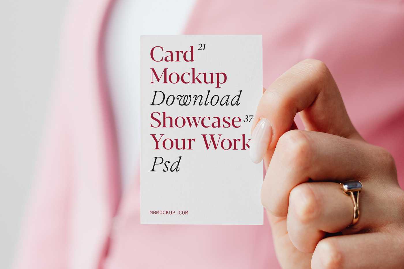 Business Women Holding Business Card Mockup