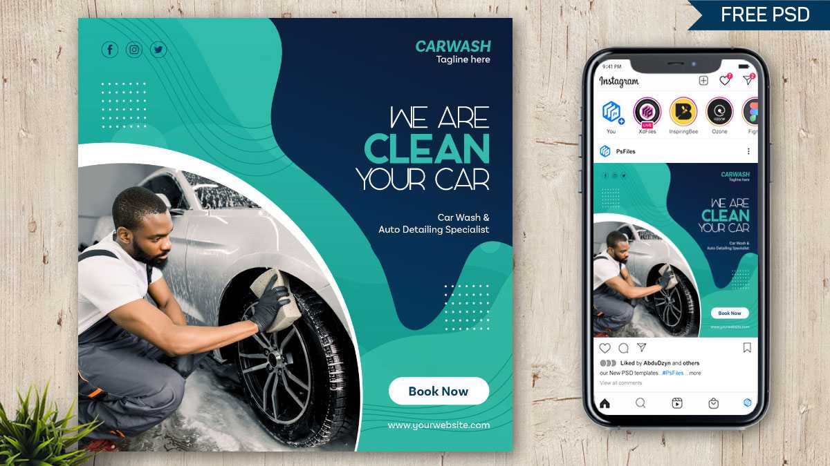 Car Wash Service Free Instagram Post Design PSD Template