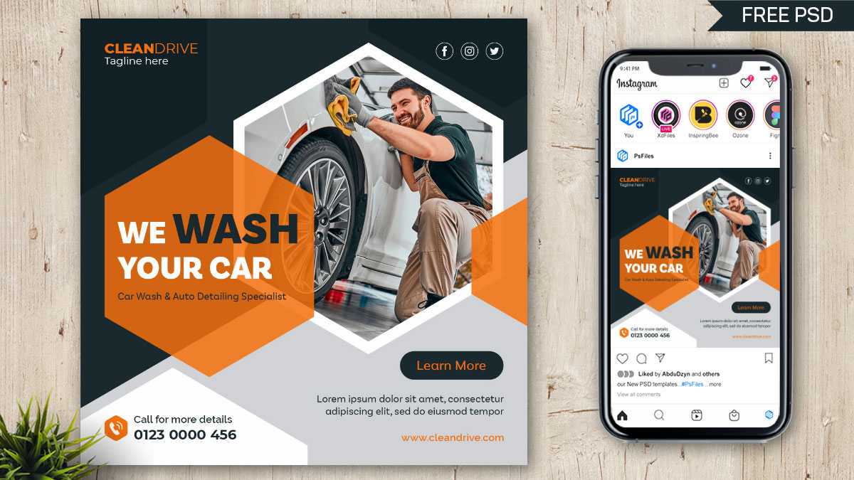 Car Wash Service Social Media Instagram Post Banner Template PSD