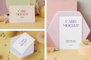 Card with Papers Figures Mockups