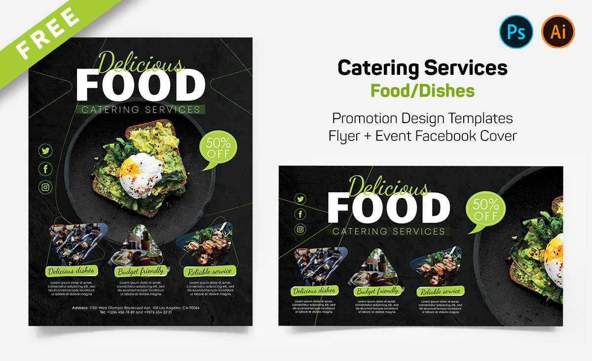 Catering Services Free Flyer + FB Cover Ai and PSD Templates