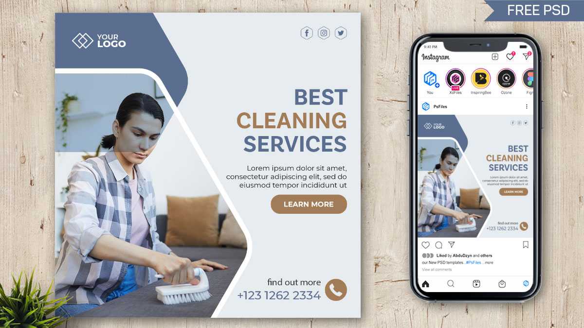 Cleaning Service Business Free Social Media Post Design PSD Template