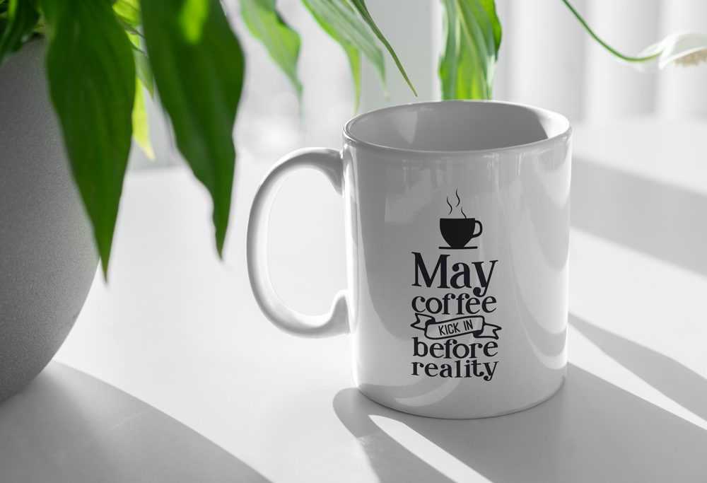 Coffee Cup and Plant PSD Mockup