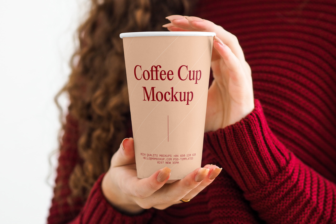 Coffee Cup in Women Hands Mockup