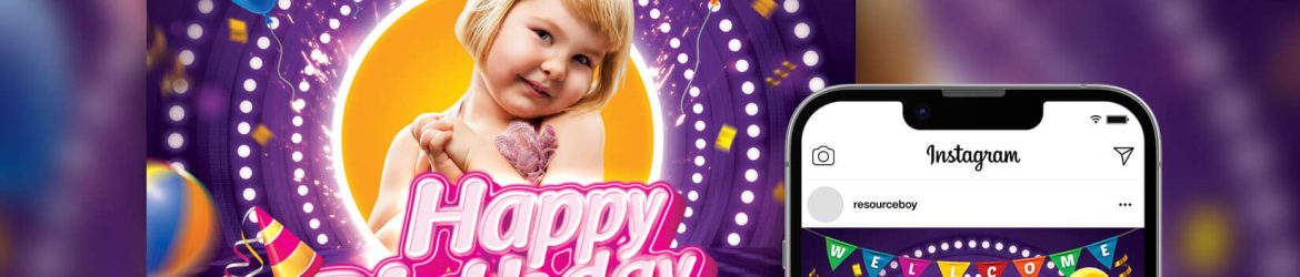 Colorful Kids Birthday Party Invitation Social Media Post Template PSD