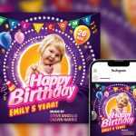 Colorful Kids Birthday Party Invitation Social Media Post Template PSD