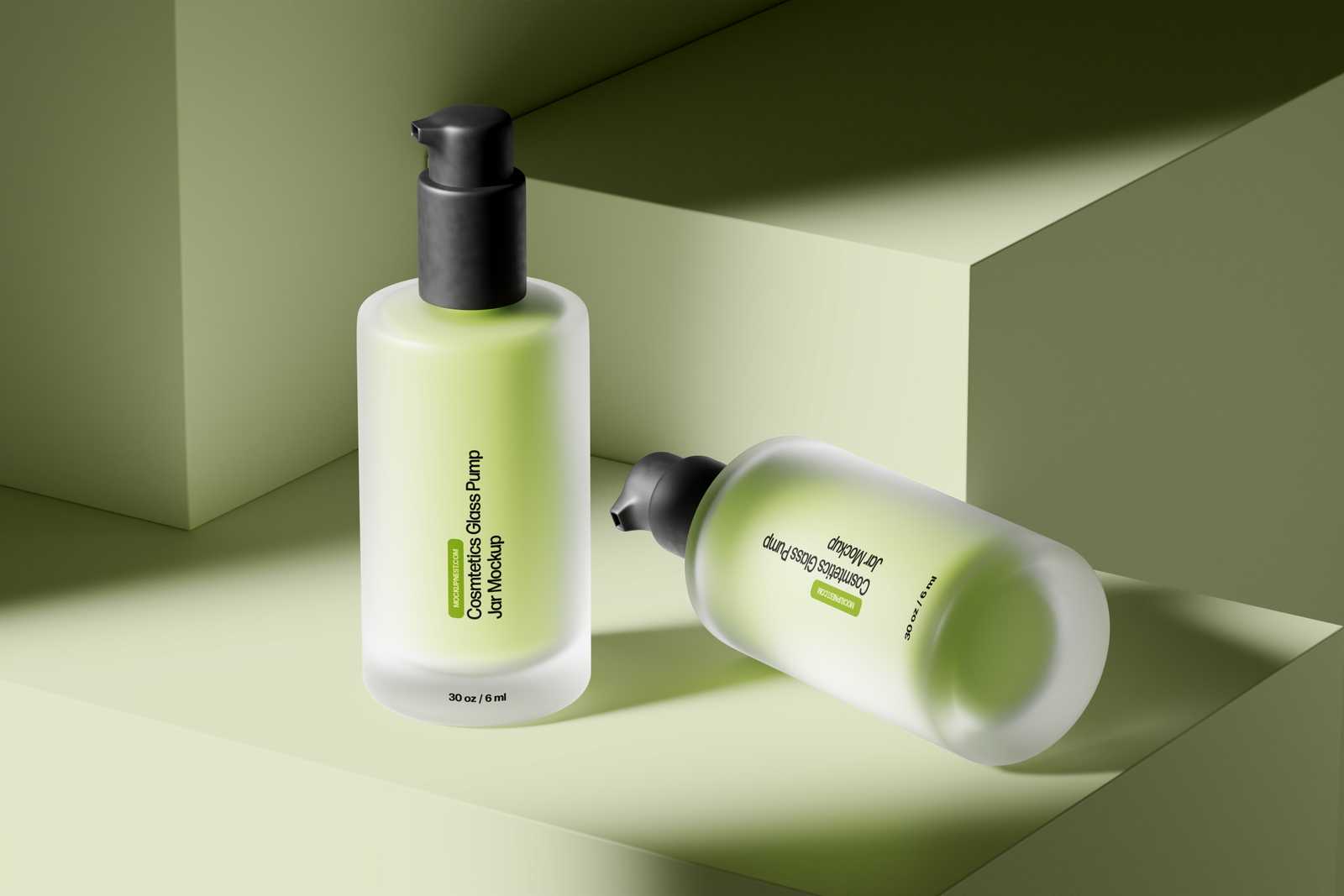 Cosmetics Glass Pump Jar Mockup
