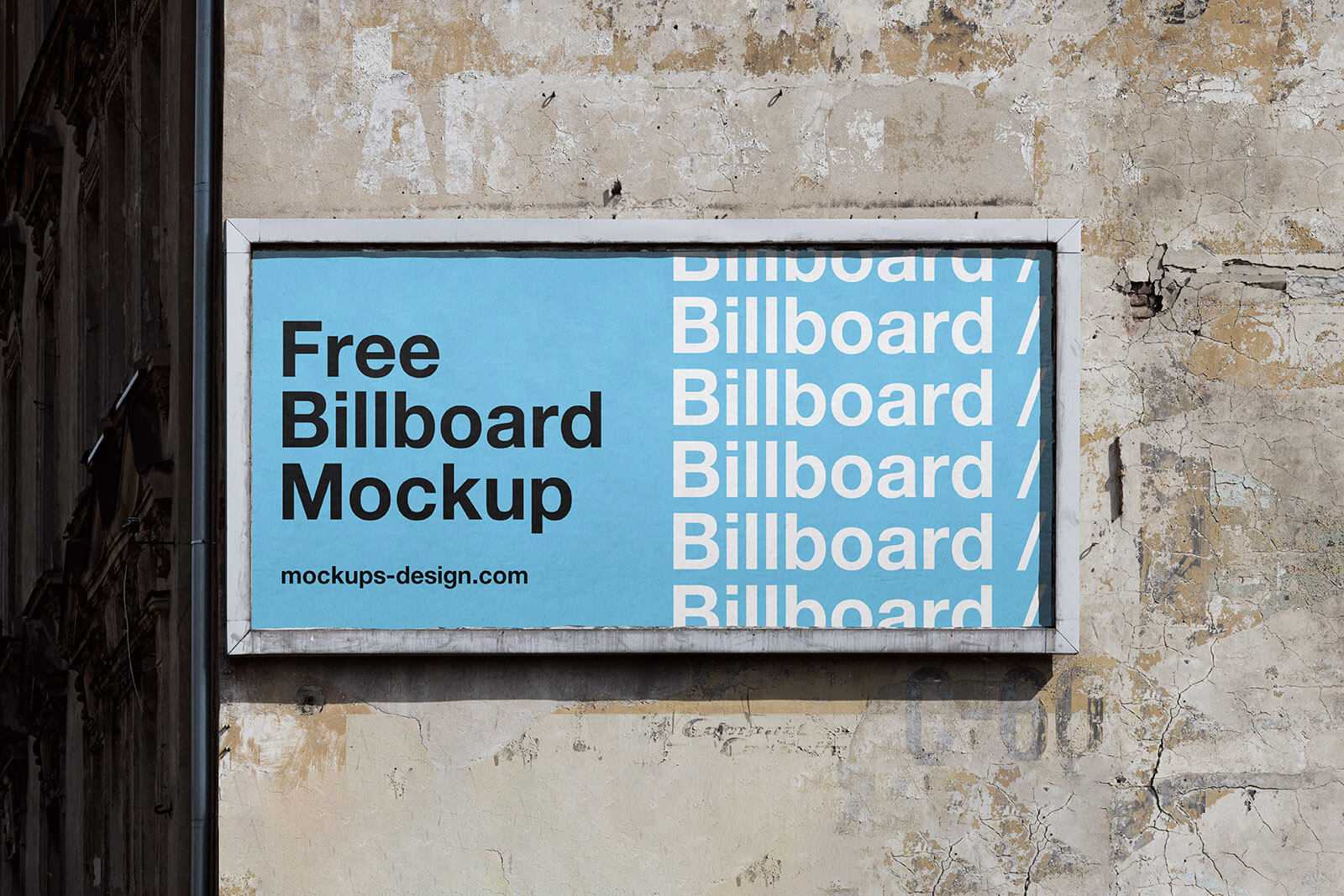 Damaged Wall Framed Billboard Mockup PSD free