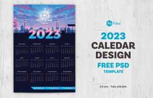 Dark Wall Calendar 2023 Photoshop PSD Template Free File