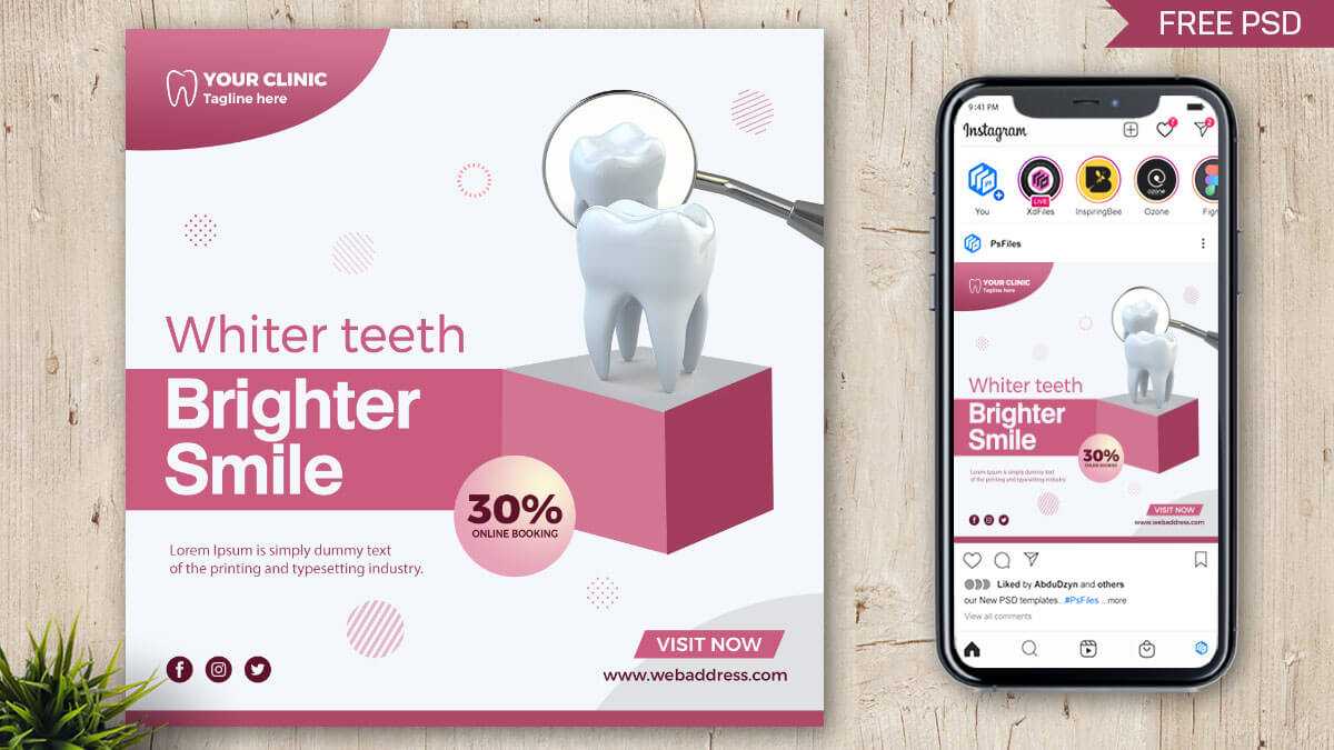 Dental Care Clinic Free Instagram Post Design PSD Template